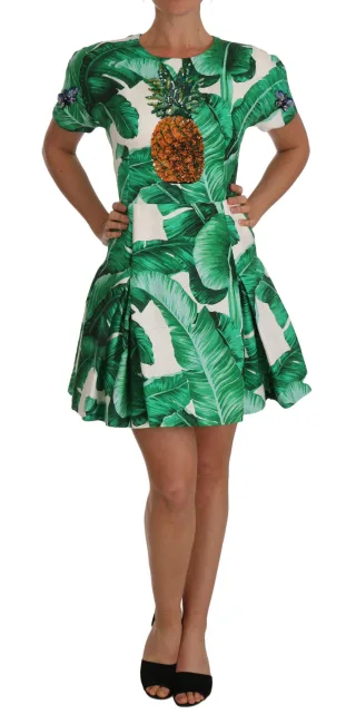 Dolce & Gabbana Women's A-Line Banana Leaf Ananas Crystal Dress