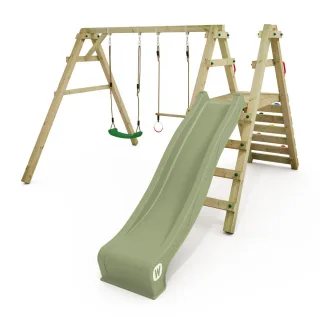 Schaukelgestell mit Rutsche Sky Slider Prime - Garten Kinderschaukel Doppelschaukel 9x9 cm Pfosten Spielturm Abenteuer Set Outdoor Spielplatz Wickey