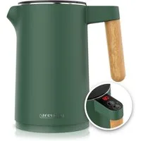 Arendo Wasserkocher Edelstahl, Temperatureinstellung 40° - 100 °C mit Anzeige, Doppelwand, 1,5 l, 2200 W, Warmhaltefunktion, 360° Basis, mit Griff in Holzoptik, BPA-frei