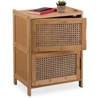 relaxdays Nachtkommode Beistellschrank mit 2 Rattan-Türen