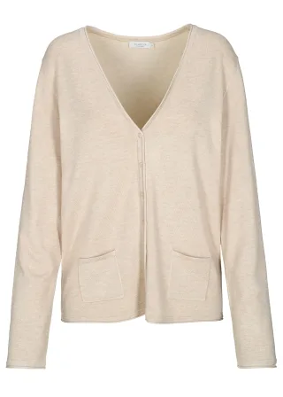 CLARINA - Ganzjahres NOS V-Cardigan, 1/1 209 sand mel. - Gr. - 38