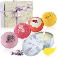 com-four Badekugel Geschenk-Box mit insgesamt Badebomben und Sojawachskerze, 10-tlg., Wellness-Set für Frauen und Männer