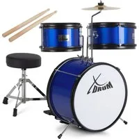 XDrum Kinderschlagzeug Junior KIDS,Komplettes Drumset, Inkl. Drumsticks & Hocker, Kesselgrößen: Bass Drum 14", Snare Drum 8", Tomtom 10" & Becken 8''