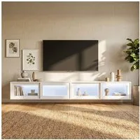 FUFU&GAGA Lowboard Hängendes TV-Lowboard 200 cm Set, Hochglanz Weiß mit LED