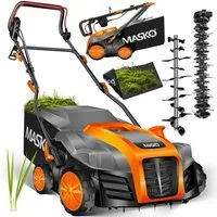 MASKO Elektro-Vertikutierer 2in1 Rasenlüfter 1800W, 5-stufige Arbeitstiefe, 40 cm Arbeitsbreite, Moosentferner mit 55L Fangkorb, 20 Stahlmesser höhenverstellbarer Holm