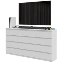 Furnica Kommode GABRIEL 8+4 Schubladen-Weiß Matt H92cm B180cm T33cm