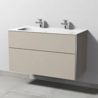 Sanipa 3way Keramik-Set Finion Keramik-Doppelwaschtisch und Unterbau mit 2 Auszügen, Kaschmir-Matt BP4031U