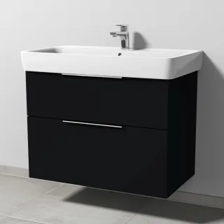 Sanipa 3way Waschtischunterbau zu Geberit Renova Plan Waschtisch mit 2 Auszügen, Schwarz-Matt UF87908