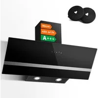 SNDOAS Kopffreihaube Dunstabzugshaube 90cm, Abluft/Umluft, 450 m³/h mit 3 Stufen + Boost Dunstabzugshaube 90cm, Abluft/Umluft, 450 m³/h mit 3 Stufen + Boost, Berührungssteuerung, Schräghaube, LED, A+++