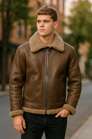 Herren Braune B3 WW2 Schaffell Leder Fliegerjacke-Seshego