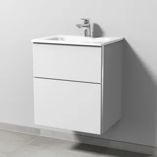 Sanipa 3way Glas-Set Glas-Waschtisch und Unterbau mit 2 Auszügen, Weiß-Soft BR20043