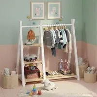 Bellabino Kleiderständer Ryck für Kinder im Tipi-Design, (mit weißen Beinen, inkl. 3 Fächern), Kindergarderobe mit Kleiderstange & Schuhablagefläche