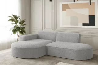 Ecksofa Designersofa PALMA XS in Stoff Ascot Toffee Ottomane Links