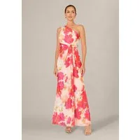 Adrianna Papell Abendkleid One Shoulder Chiffon Gown Leichtes, fließendes, einseitiges Blumenkleid
