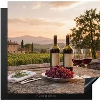 MuchoWow Herd-Abdeckplatte Wein - Gläser - Trauben - Weinberg, Vinyl, (1 tlg), Küche Herdabdeckung Ceranfeld Induktionsfeld Vinyl, 60x60 cm