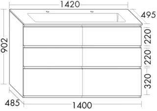 Burgbad Mineralguss-Waschtisch+Waschtischunterschrank Lin20Lack Hochglanz Schwarz SGIX142F6520C0001