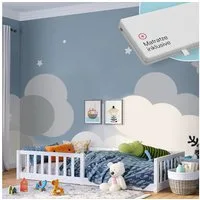 Bellabino Kinderbett Vere mit Rausfallschutz und Lattenrost (weiß mit Matratze, Kiefer Massivholz), Bodenbett verfügbar in 80x160 & 90/120/140x200 cm