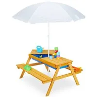 relaxdays Garten-Kindersitzgruppe Kindersitzgruppe Holz mit Schirm