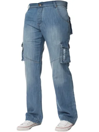 Kruze | Mens Cargo Combat Jeans - Hellblau