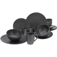 CreaTable Kombiservice Geschirr-Set Soft Touch Black (16-tlg), 4 Personen, Steinzeug, Service, schwarz, seidenmatte Glasur, 16 Teile, für 4 Personen
