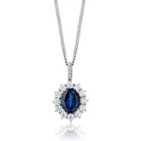 Miore Kette mit Anhänger 925 Silber mit Saphir 2,39ct - 4 Diamanten 0,01ct & 12 Zirkonia 1,43ct, Maße ca. 13 x 22 mm bei 45cm Kettenlänge