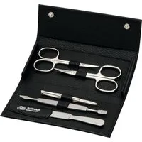 ERBE Maniküre-Etui Wickel-Lederetui mit Druckknopf, 5 tlg., bestückt mit Solinger Premium Stahlwaren