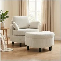 HOMCOM Sessel Loungesessel Polstersessel mit Aufbewahrungshocker (Sessel und Hocker, 2-St., bestehend aus Sessel und Hocker), 5-fach verstellbare Kopfstütze, Stauraumhocker