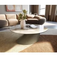 DELIFE Couchtisch Edge, Rund 90x90 cm Keramik Minas Melange Conis Metall Effektfinish Titan