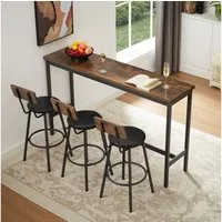 HAUSS SPOLE Essgruppe 4-teilig mit 3 Barhockern,Bartisch-set mit Fußpolstern,Braun+Schwarz, (Sitzgruppe mit Dreisitziges langes Bartisch und PU-Leder, flexibel in jeder Ecke), Verstärkungsring an der Unterseite des Hockers