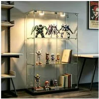 Simurq Glasvitrine Standvitrinen mit LED Beleuchtung Vitrinenschrank mit Glastür (glas vitrine mit 2 Glastür und 3 Lagen,Schloss,Kippsicherung) Sammlervitrine aus gehärtetes Glas,Modernes rahmenloses Design
