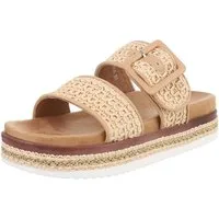 Ital-Design Bequeme Damen-Sandalen mit geflochtener Oberflächenstruktur Plateausandaletten (89542889) Flach Pantoletten in Beige