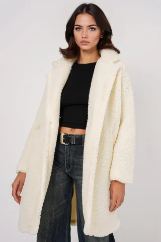Plüsch Oversized Kunstfellmantel mit Schalkragen