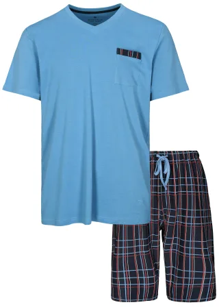 BASEFIELD - He.-Shorty Feininterlock blue check - Gr. - L