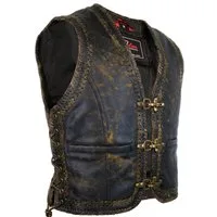MDM Lederweste Vintage Herren Lederweste doppelt geflochtene Umrandung, Biker Weste