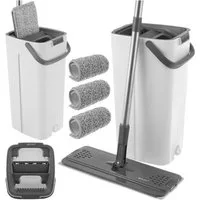 Ruhhy Wischmopp-Set Flachwischer Wischmopp Zweikammer-Eimer 8,5L, (Spar-Set, Auswringsystem), problemlos Ecken, Möbelunterseiten und schwer zugängliche Stellen