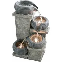 KOMFOTTEU Gartenbrunnen, 4-stufiger Gartenbrunnen mit LED & Wasserfall