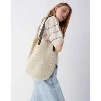 OPUS Shopper Shopper in Häkeloptik aus Baumwolle, Schultergurt, fester Griff, Druckknopf