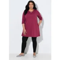 Ulla Popken Longshirt Longshirt Zierbänder A-Linie V-Ausschnitt 3/4-Arm