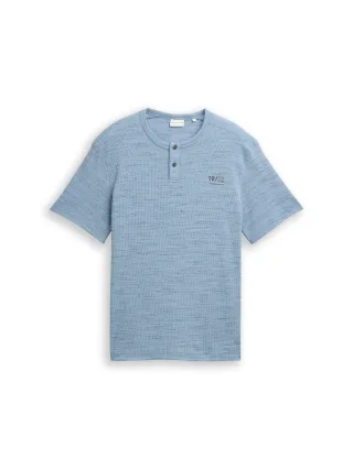 Tom Tailor - Henley T-Shirt in Melange-Optik blue grey waffle inject - Gr. - XL