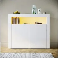 SONNI Highboard Sideboard weiß Hochglanz mit LED Beleuchtung 116x93x35cm, Standschrank