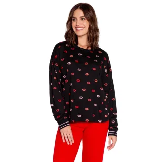 PJ Salvage - "Lippy" Schlafanzug-Oberteil für Damen, Langärmlig (Schwarz/Rot/Pink)