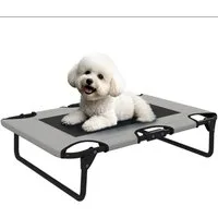 ibettertec Hundebett Hundeliege Hundebett Hellgrau Camping Hundeliege, Erhöhtes Hundebett Haustierbett klappbar Stahlrahmen Outdoor, Hundebett für kleine und mittelgroße Hunde 75x51x18 cm Hellgrau