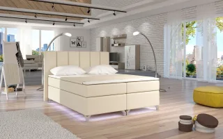 OUTLET Boxspringbett Schlafzimmerbett PARMA Kunstleder Beige 160x200cm