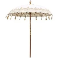 Oriental Galerie Sonnenschirm Balinesischer Sonnenschirm 180 cm Einfache Bemalung Weiß Gold