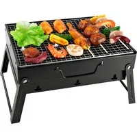SunJas Holzkohlegrill BBQ grill campinggrill Klappgrill Grillfläche:35*27cm, kleiner grill Tischgrill für 3-5 Personen, Picnickgrill für Outdoor Camping, Garten BBQ