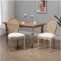 HOMCOM Esszimmerstuhl Küchenstuhl mit Rattan-Rückenlehne (Gepolsterter Polsterstuhl, 2 St), im Französischen Stil, für Wohnzimmer, Esszimmer, Cremeweiß