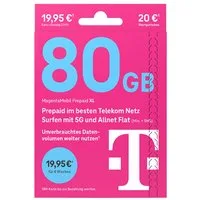 Telekom MagentaMobil Prepaid XL Simkarte mit 20 € Startguthaben Prepaidkarte, (EU-Roaming inkl. CH/GB, 20 € Startguthaben)