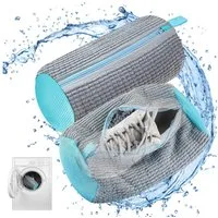 Luckice Wäschetasche 2 Plüsch Schuhwaschbeutel Grau Reißverschluss wiederverwendbar Sneaker (2er Set, 2 St., 2-teiliges Set mit XL Schuhwaschbeuteln in Grau), Wiederverwendbar, faltbar Reißverschluss, Aufhänge-Seil, XL, waschfest