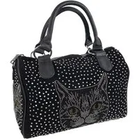 Einkaufszauber Handtasche Handtasche Katze Bowlingbag Strass, Katze aus Strasssteinen