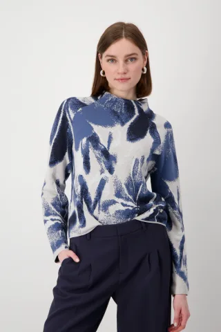 monari - Strickpullover mit Blumenmuster moon gemustert - Gr. - 46